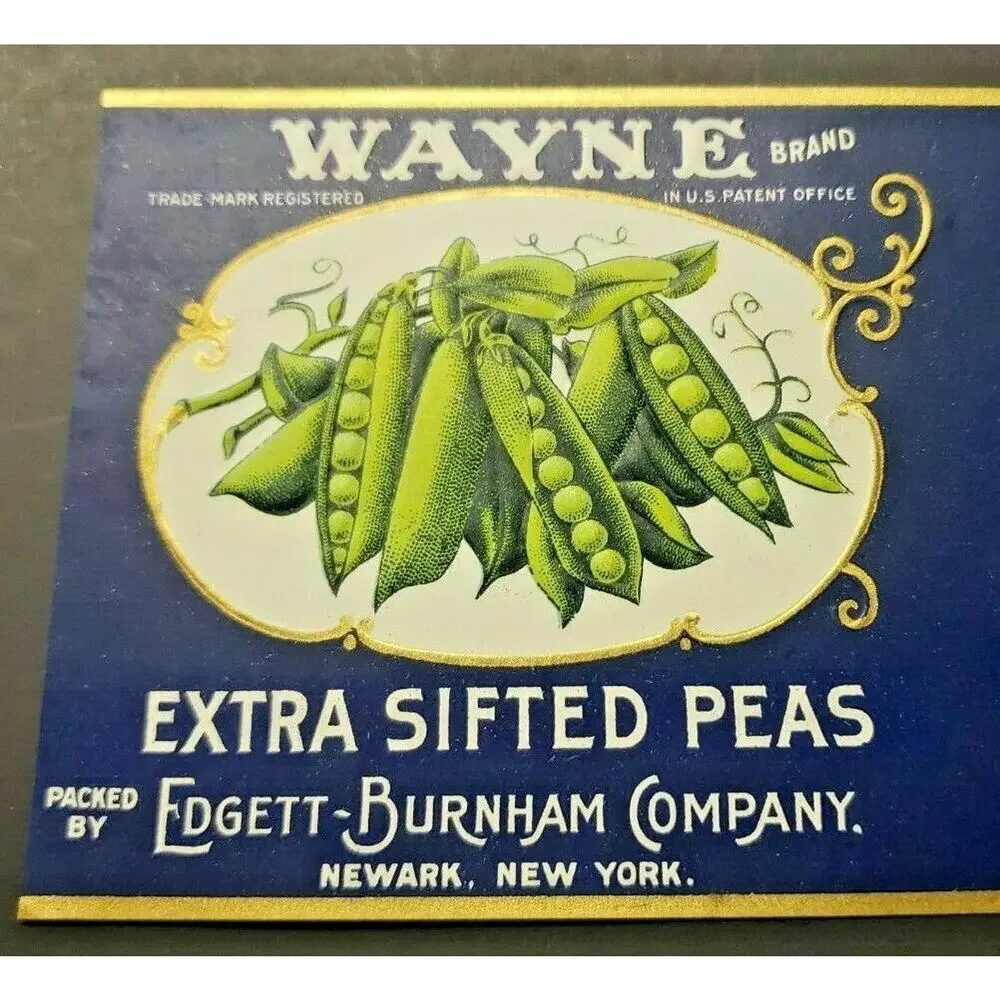Vintage Wayne Brand Sifted Peas Edgett Burnham Co New York 1940s Can Label‎ z2